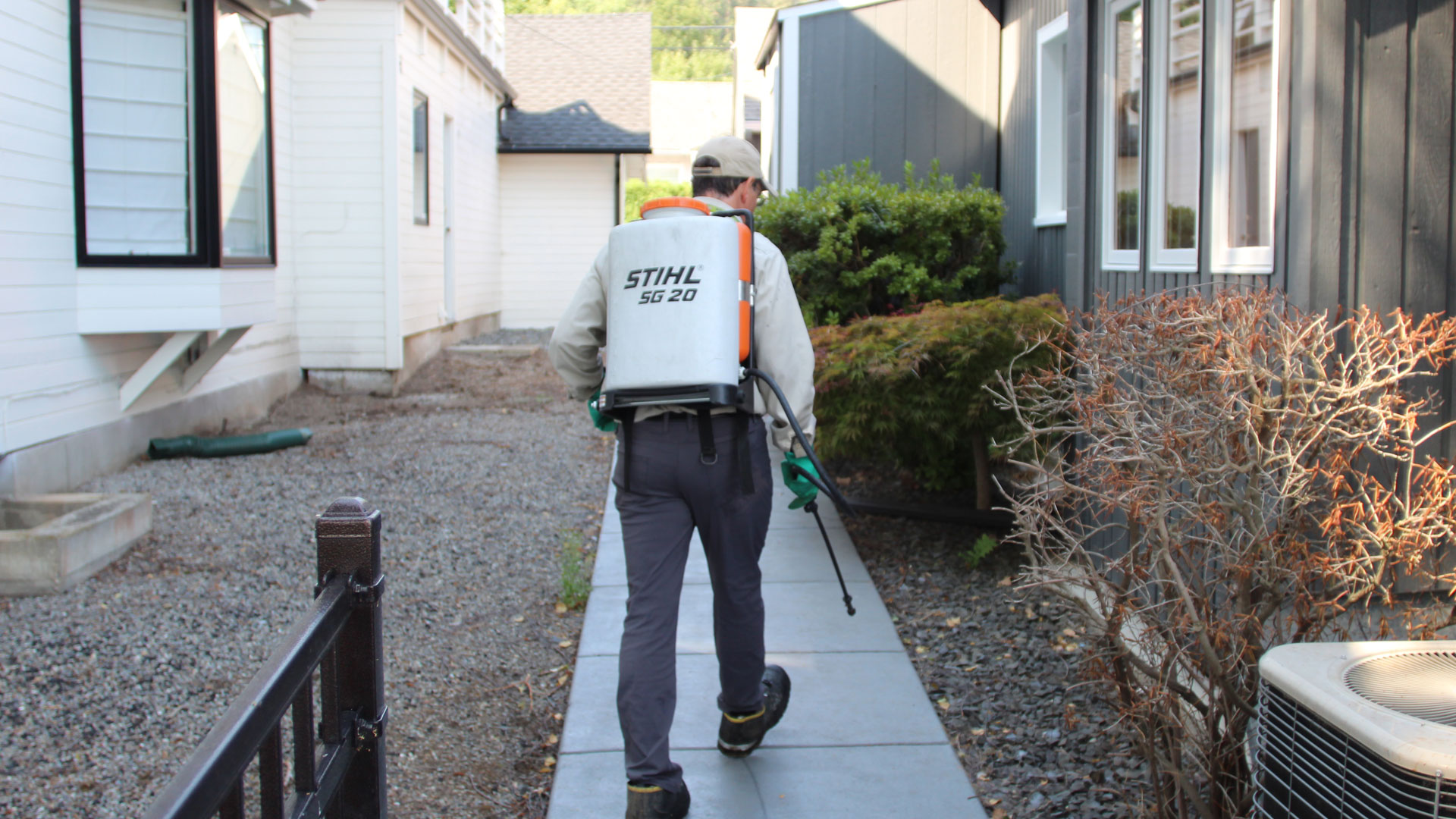 We are spraying this landscaping bed for weeds at a home in Spokane Valley, WA.