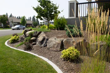 Applying herbicide treatment in shrub bed for a Spokane, WA homeowner.